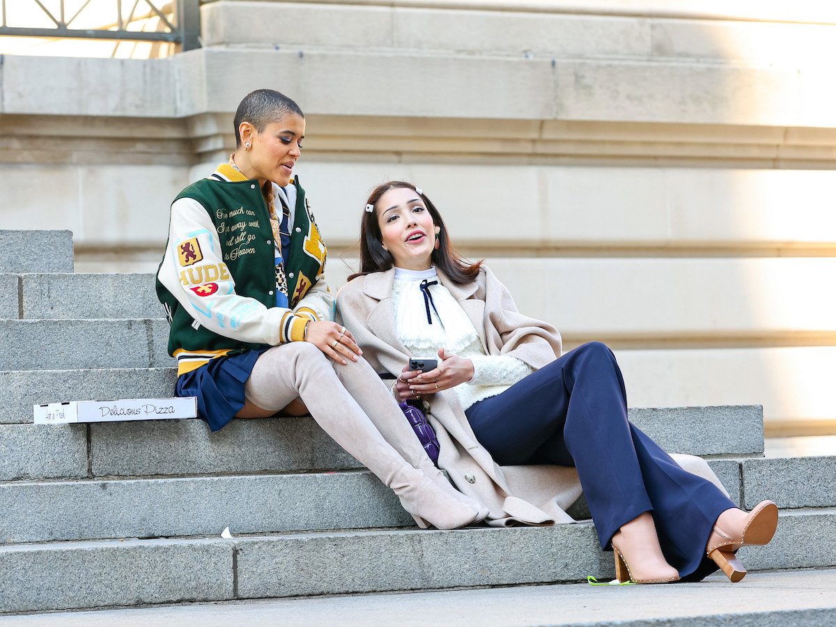 Jordan Alexander and Zion Moreno are seen on the film set of the "Gossip Girl" TV series