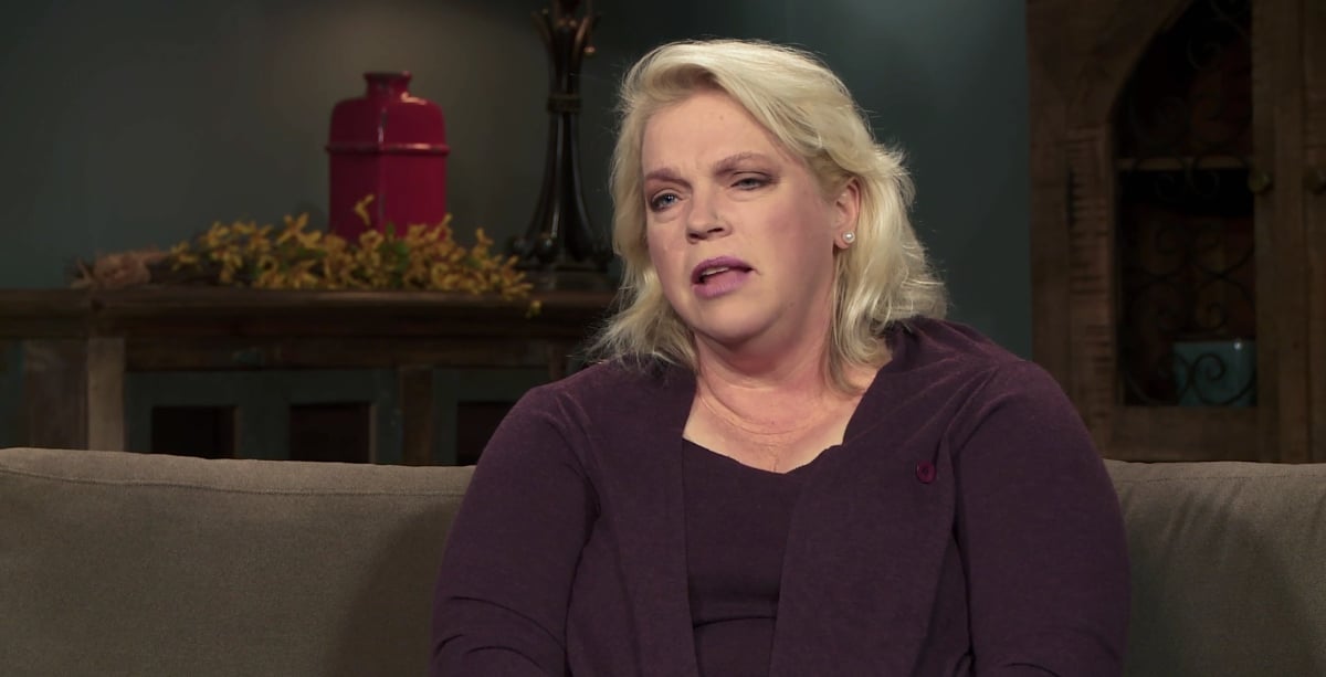 Janelle Brown wears a maroon sweater during an interview for 'Sister Wives' Season 17 on TLC.