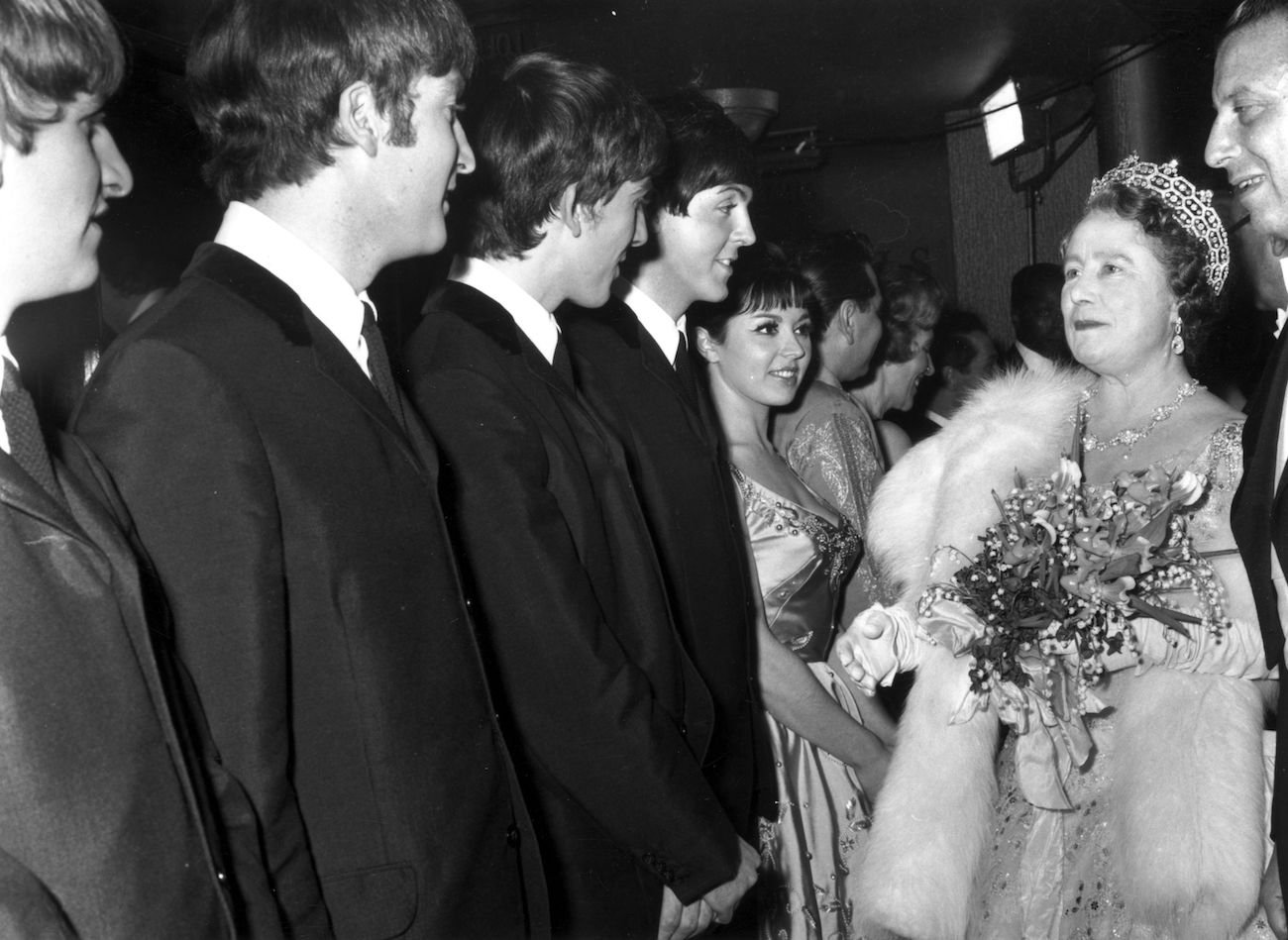 The Beatles meeting the Queen Mother at the Royal Variety Performance in 1963.