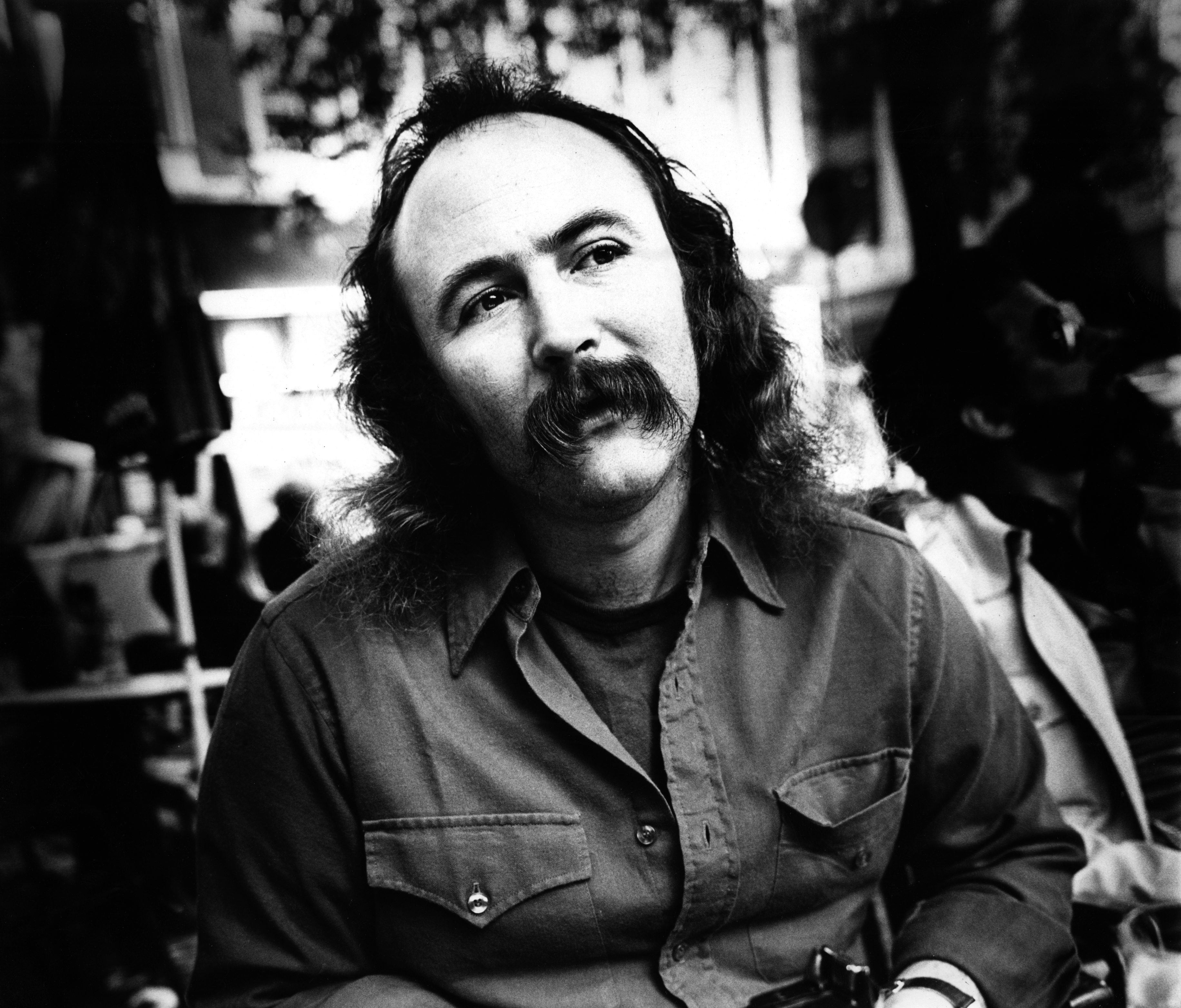 David Crosby from Crosby, Stills & Nash in black-and-white