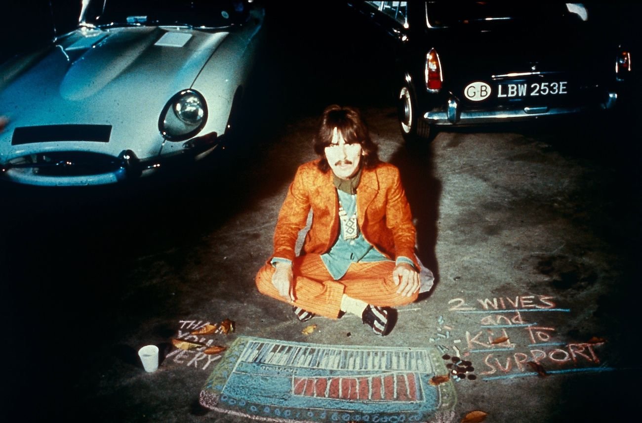 George Harrison in an orange suit in 1967.