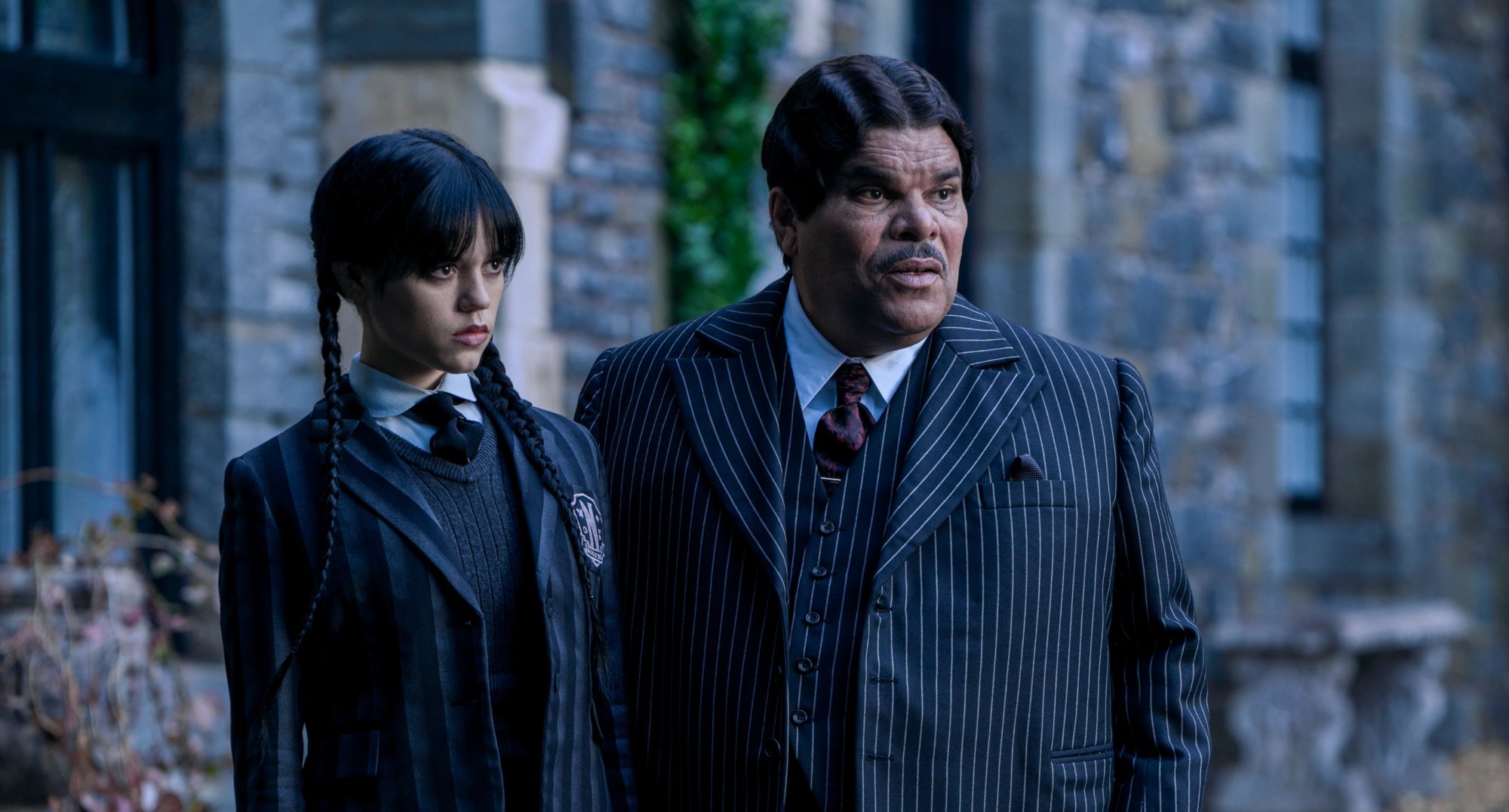 Jenna Ortega and Luis Guzmán in the Addams family series 'Wednesday.'