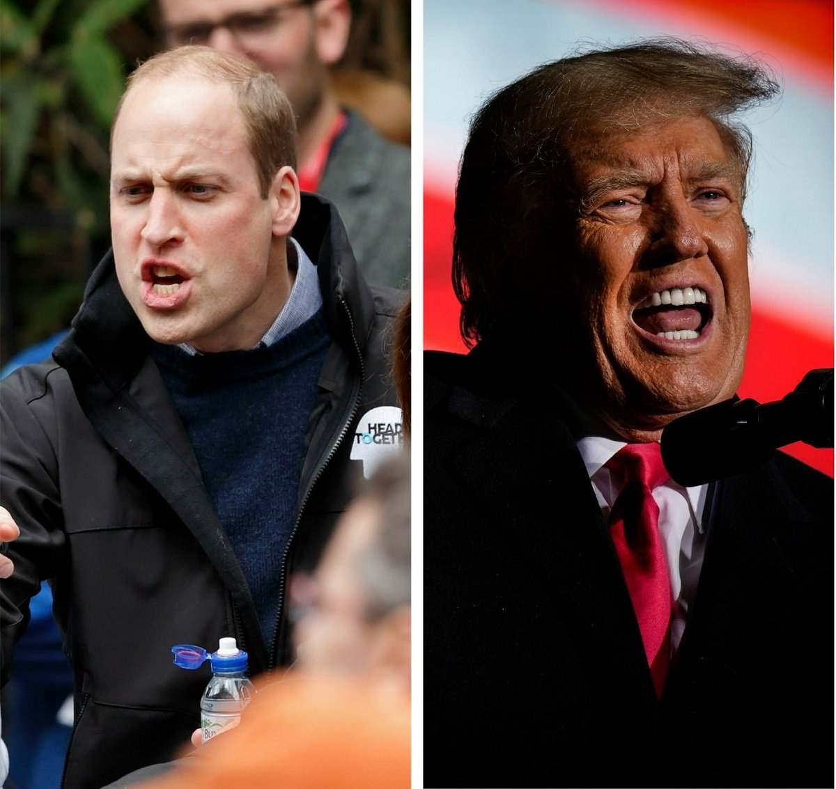 (L): Prince William at London marathon, (R): Donald Trump speaking at rally