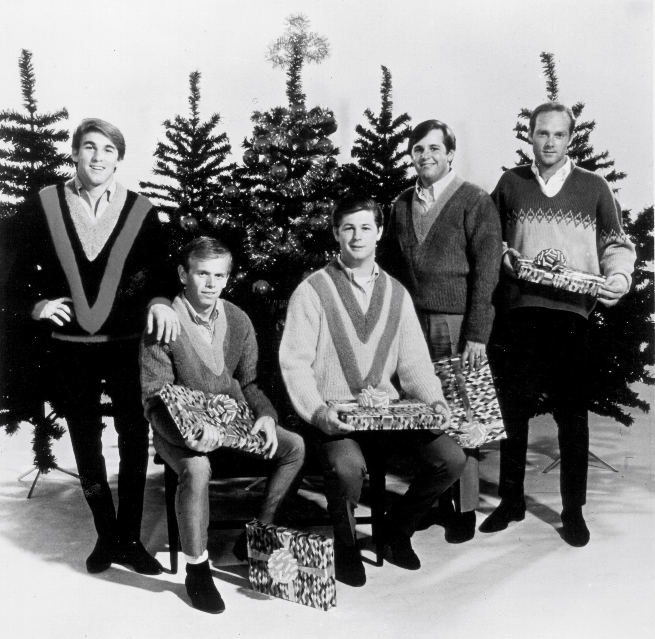 The Beach Boys near Christmas trees