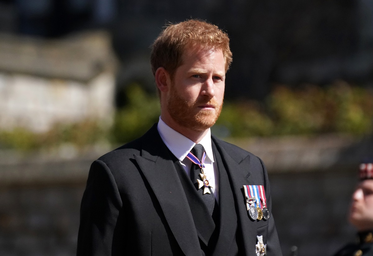 Prince Harry at the funeral of Prince Philip at St. George's Chapel at Windsor Castle