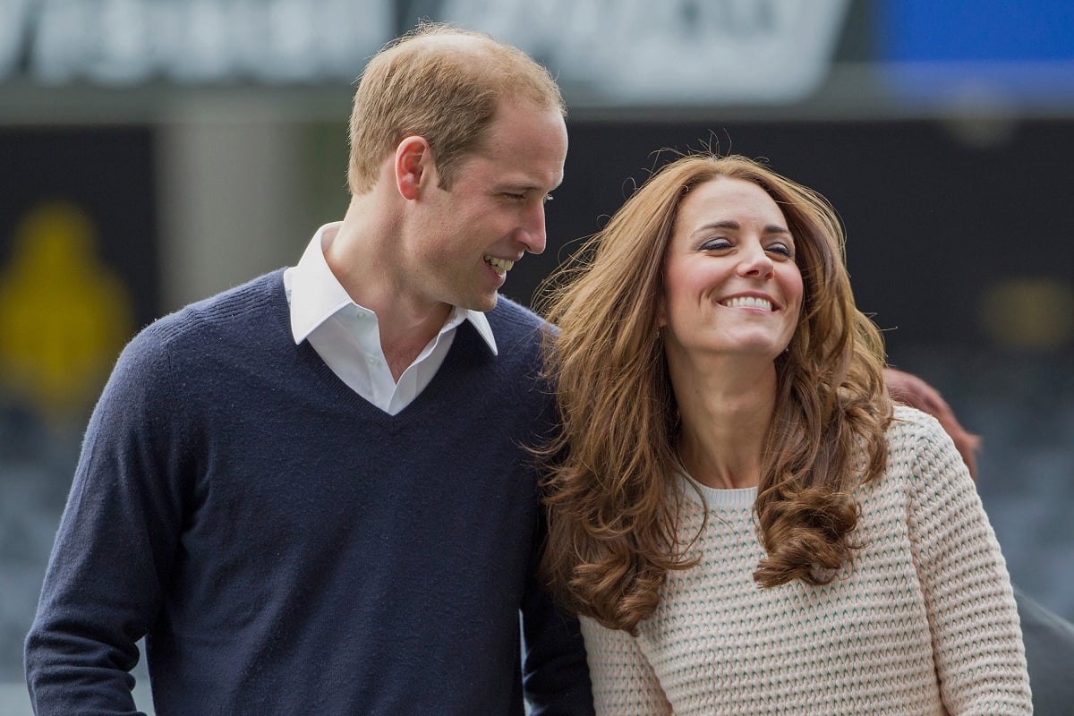 Prince William and Kate Middleton smiling and laughing together as they attend 'Rippa Rugby' at Forstyth Barr Stadium during their royal tour of New Zealand