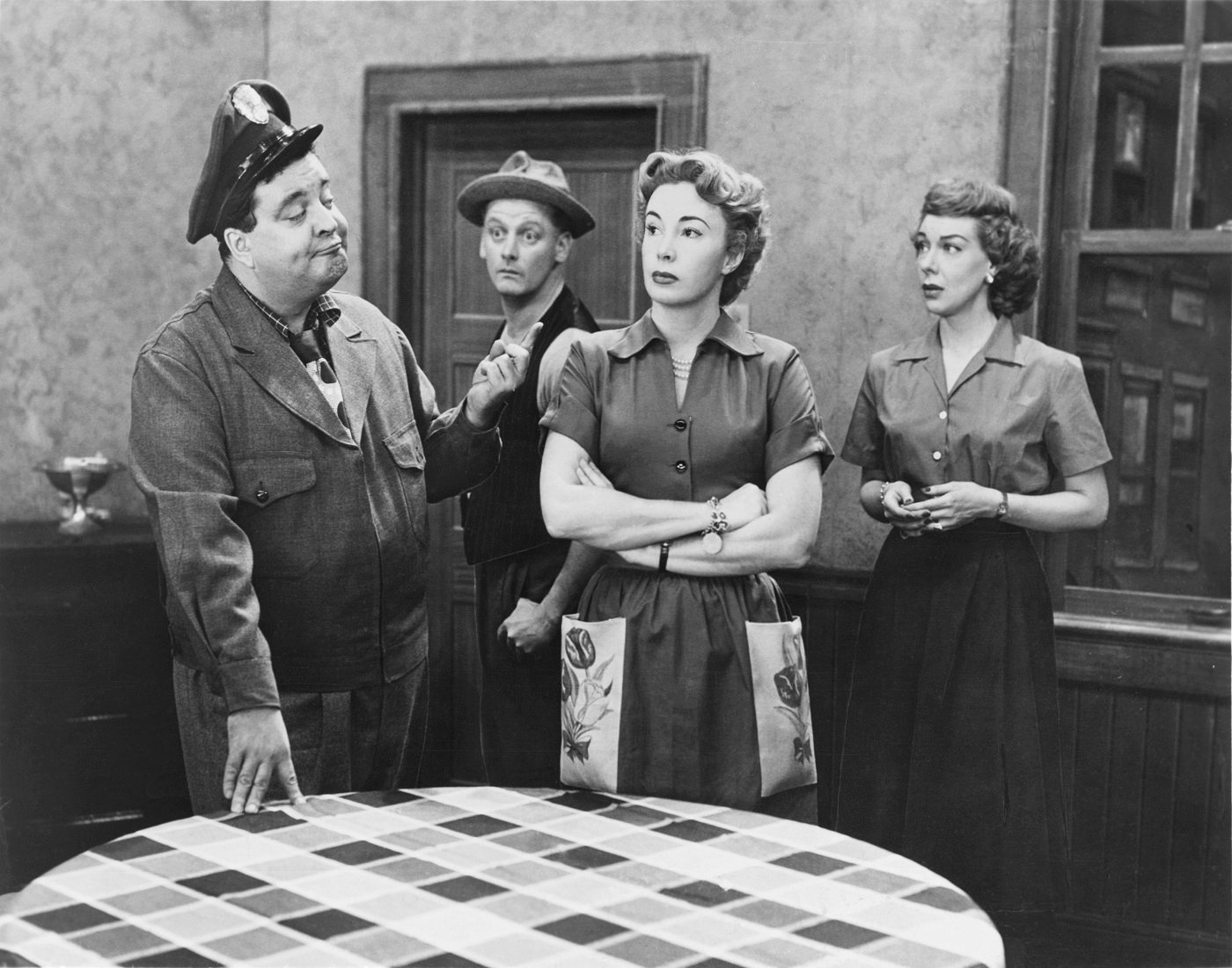 The cast of 'The Honeymooners' from left: Jackie Gleason, Art Carney, Audrey Meadows, and Joyce Randolph