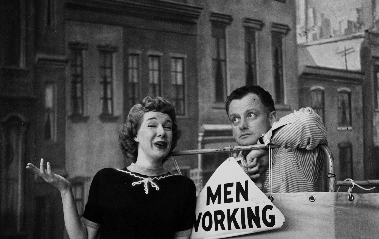 Joyce Randolph and Art Carney on stage during the 'The Jackie Gleason Show'