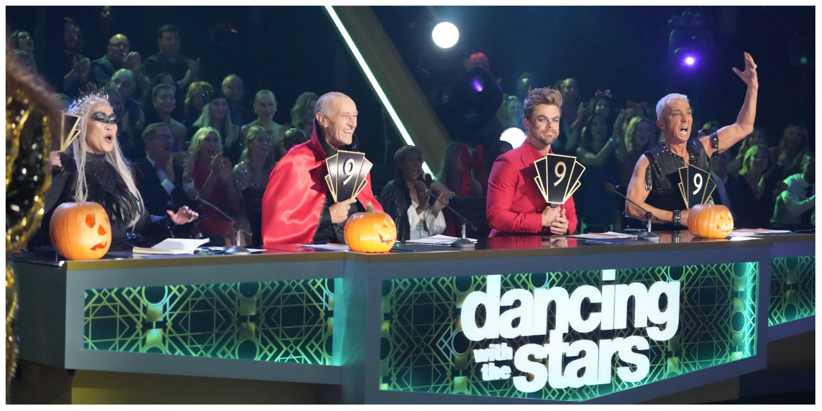 Carrie Ann Inaba, Len Goodman, Derek Hough, and Bruno Tonioli at the judges' panel during the 'Dancing with the Stars' Season 30 semi-finals