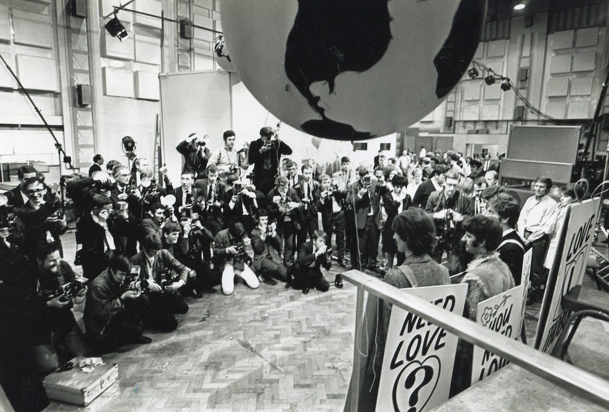 The Beatles at EMI's Abbey Road Studios, which needed some help from Indiana Jones to stay open, for the 'One World' special in 1967.