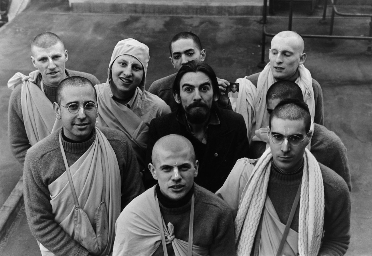 George Harrison with his friends in the Hare Krishna Temple in 1970.