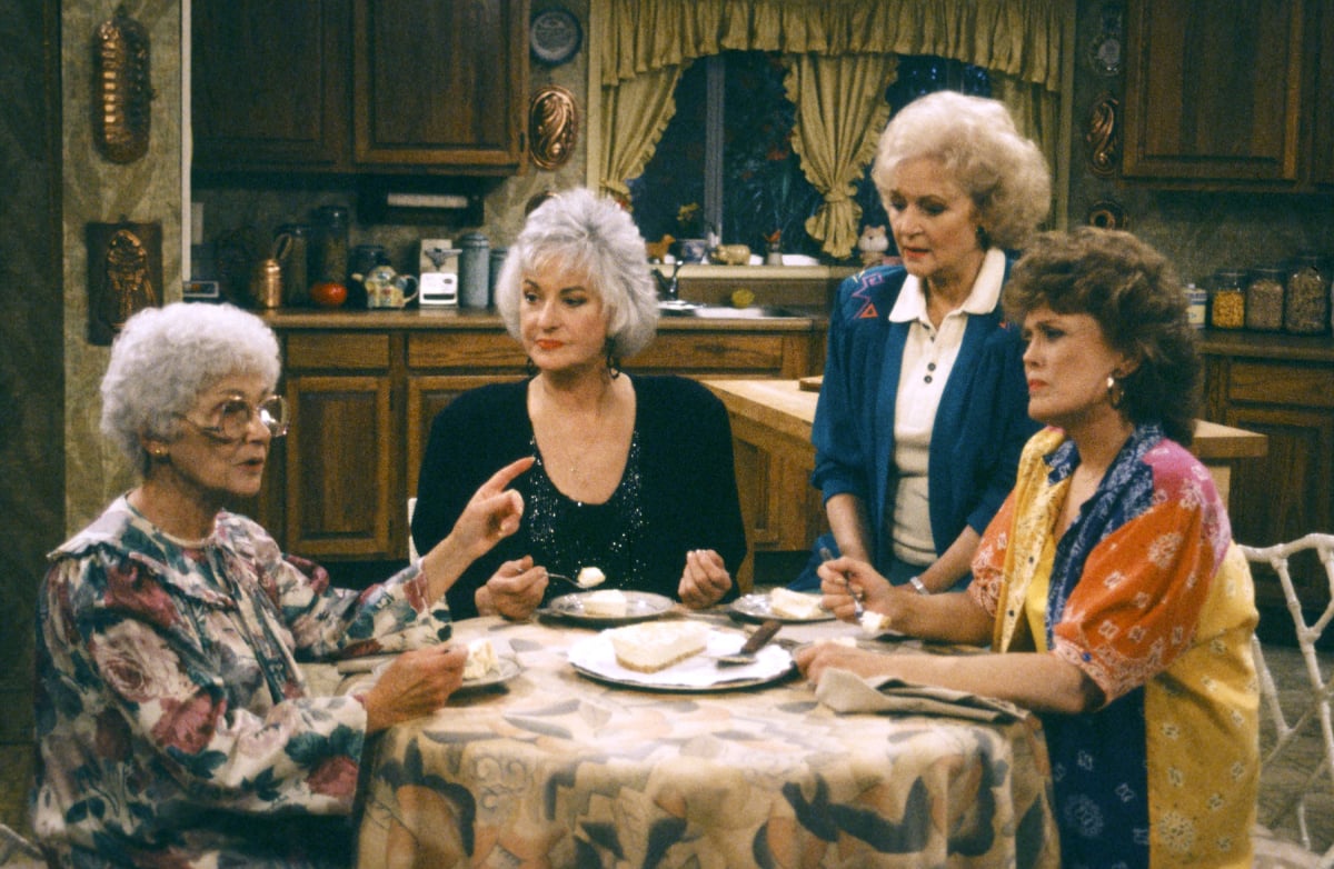 Golden Girls stars Estelle Getty as Sophia Petrillo; Bea Arthur as Dorothy Petrillo Zbornak; Betty White as Rose Nylund; Rue McClanahan as Blanche Devereaux