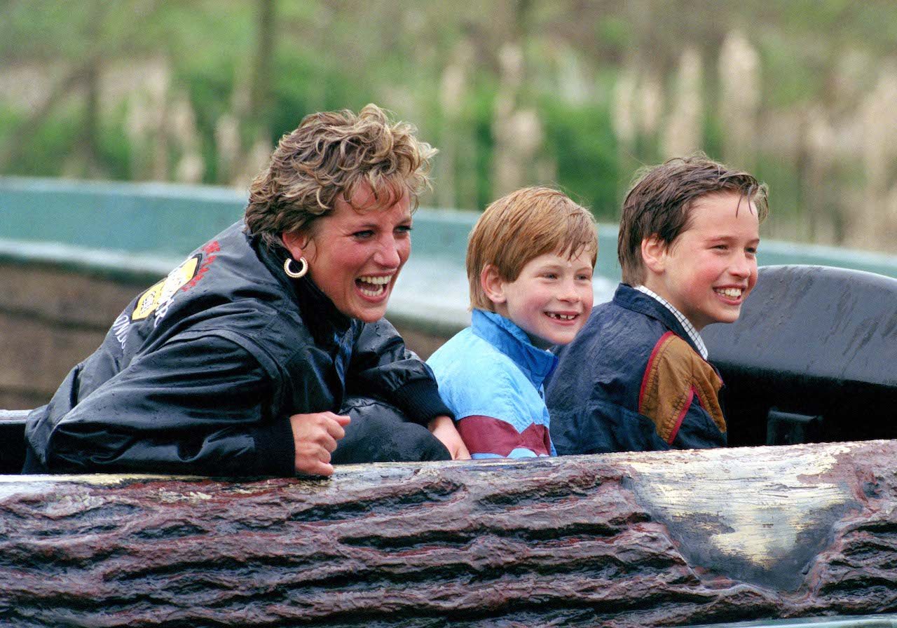 Princess Diana, Prince Harry, and Prince William visit the 'Thorpe Park' Amusement Park in 1993.