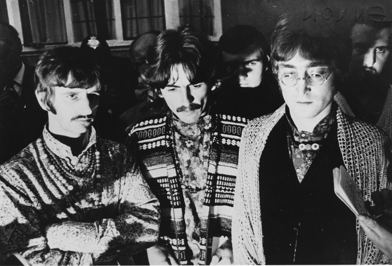 Ringo Starr, George Harrison, and John Lennon in Bangor, Wales, 1967.