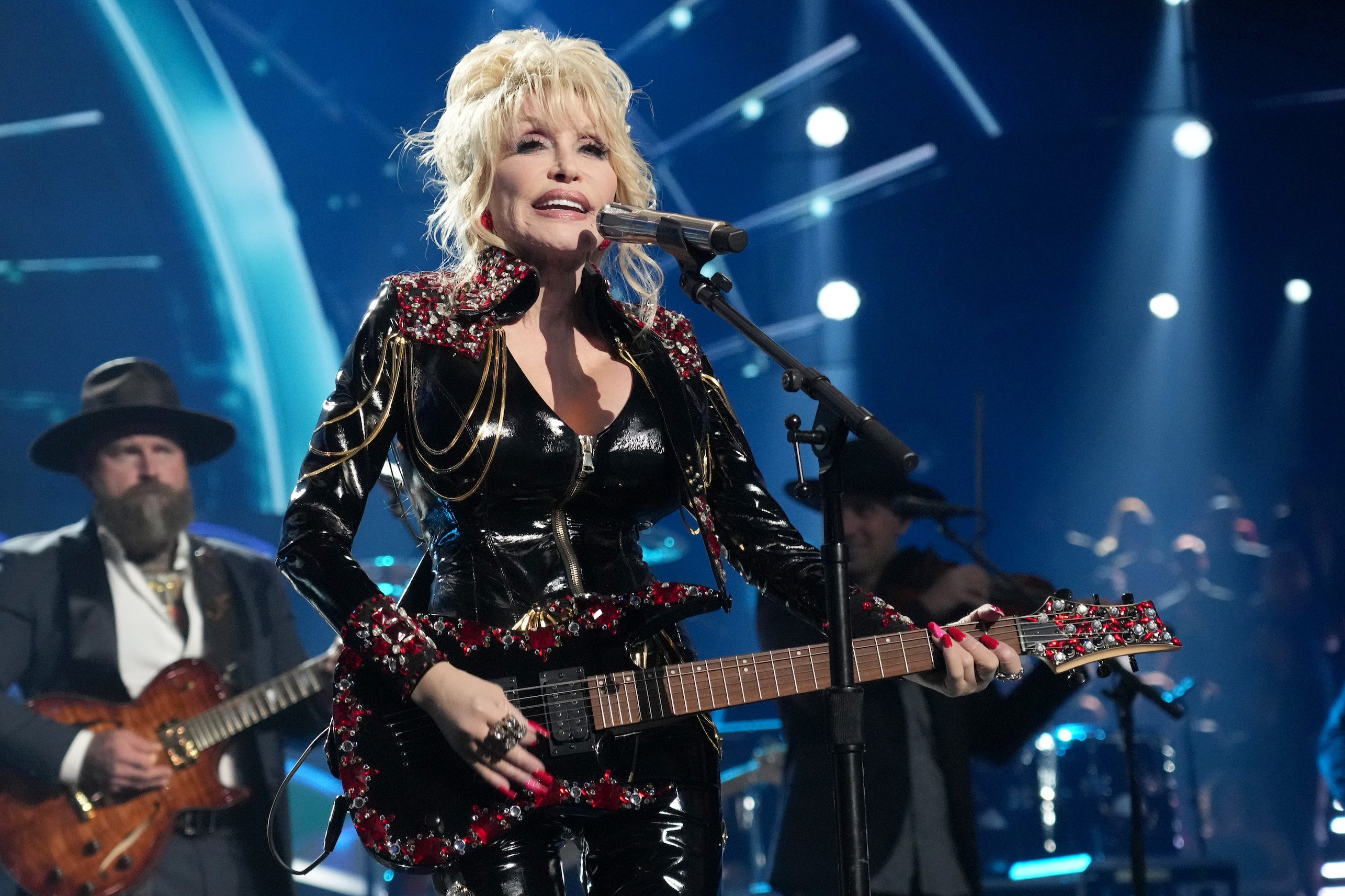 Dolly Parton performs at the 37th annual Rock and Roll Hall of Fame Induction Ceremony in Los Angeles, California