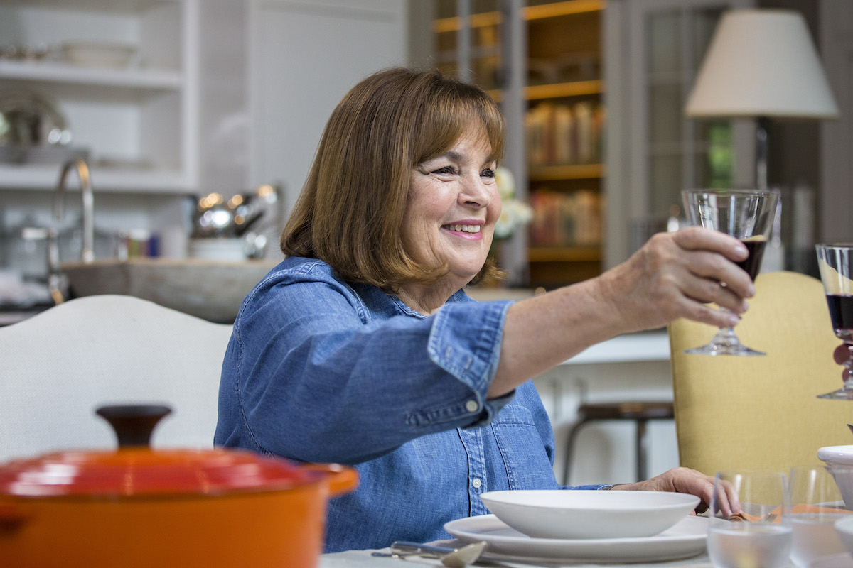 Ina Garten, who says delivery pizza is OK for dinner parties, raises a glass