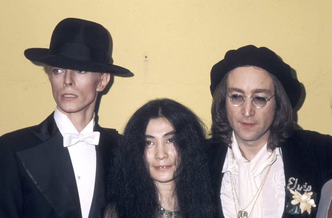 David Bowie, Yoko Ono, and John Lennon at the 1975 Grammy Awards.