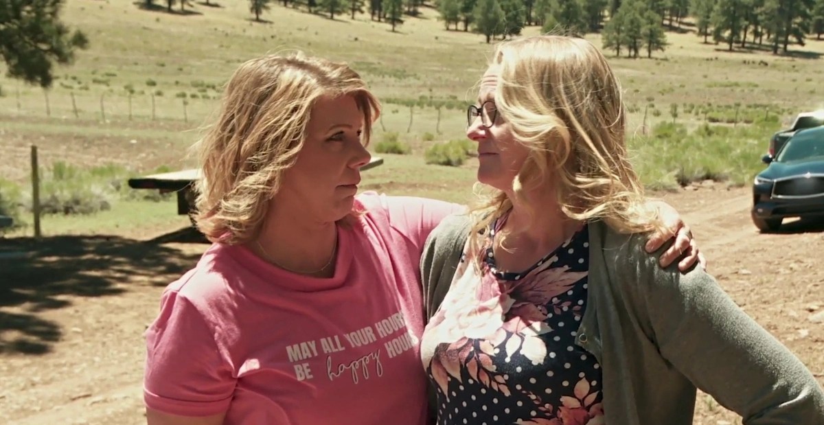 Meri Brown has her arm around Christine Brown on the family's land on Coyote Pass on 'Sister Wives' for TLC.
