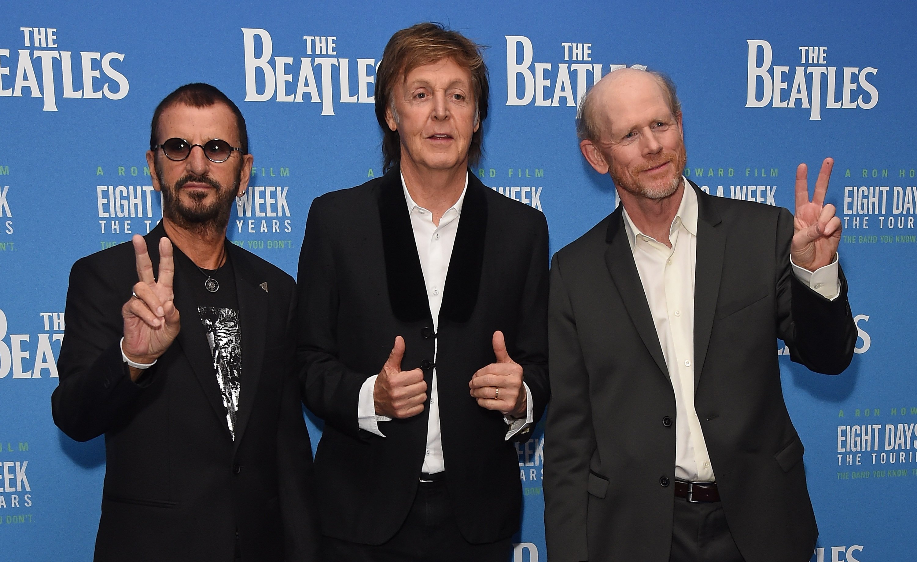 Ringo Starr, Paul McCartney, and Ron Howard attend the premiere of The Beatles: Eight Days A Week - The Touring Years in London