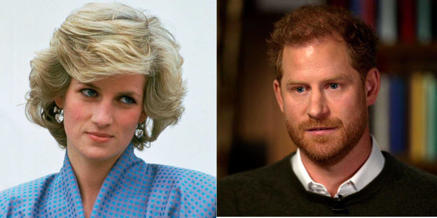 Princess Diana and Prince Harry in side by side images.