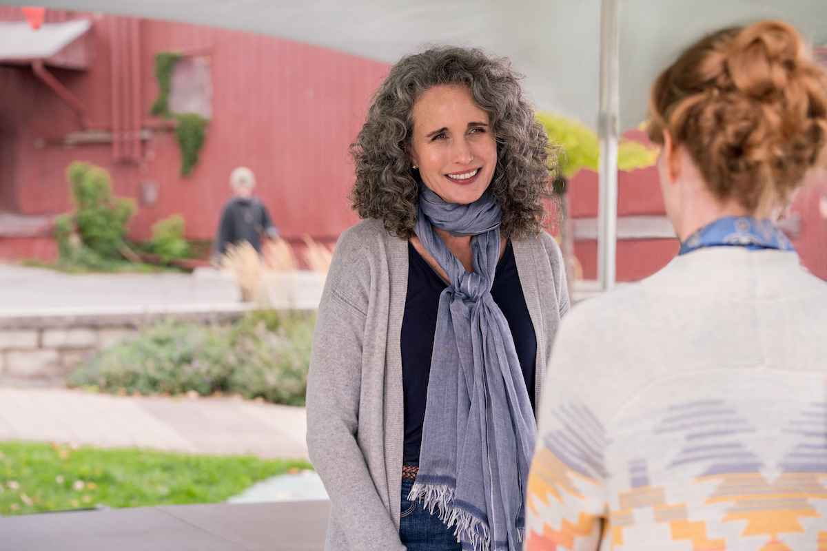 Andie MacDowell with a scarf around her neck in the Hallmark Channel series 'The Way Home'