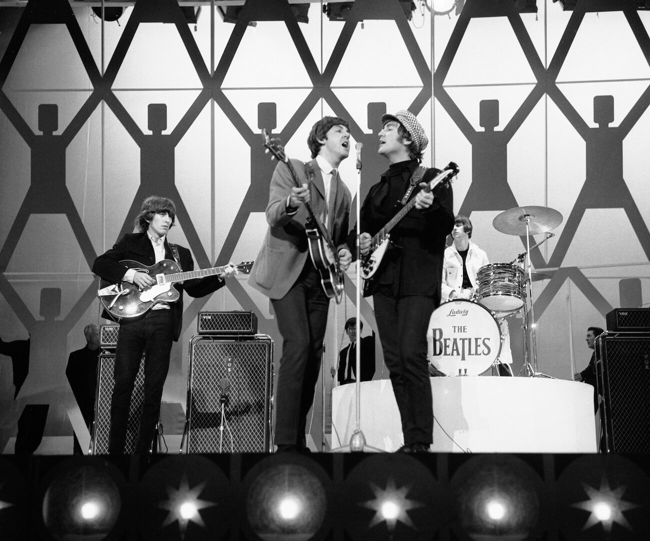 The Beatles performing on TV in 1965.