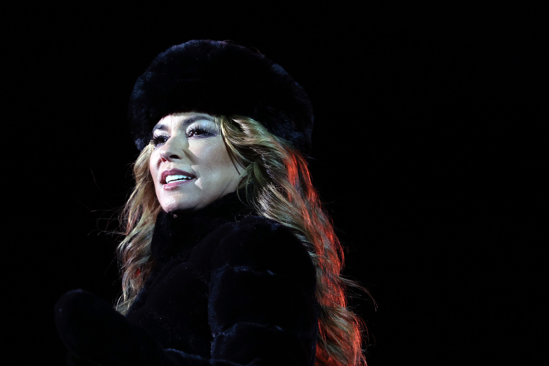 Shania Twain, whose album 'Queen of Me' contains a song inspired by Covid, wearing a black jacket and beret