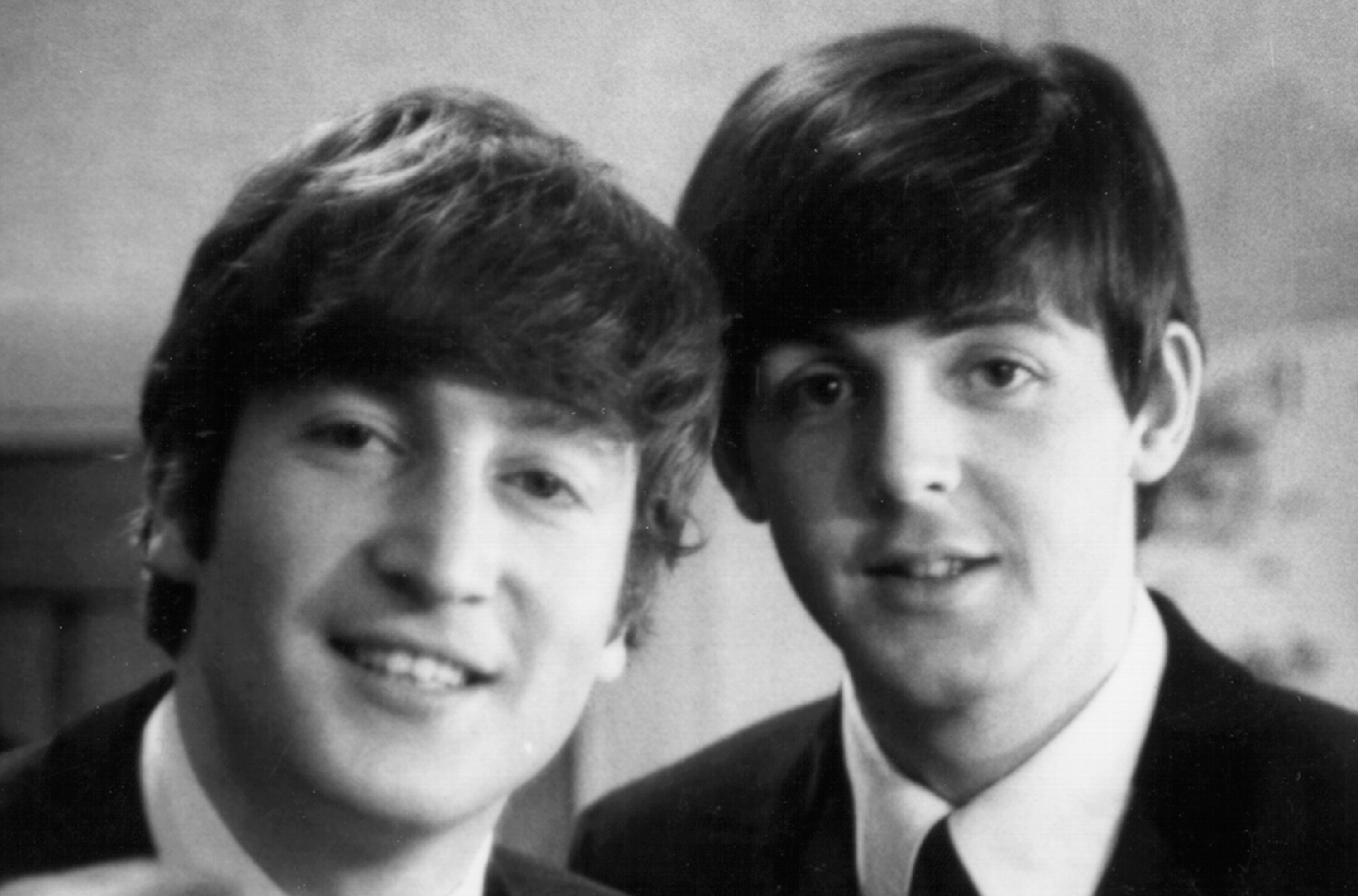 John Lennon and Paul McCartney in black-and-white