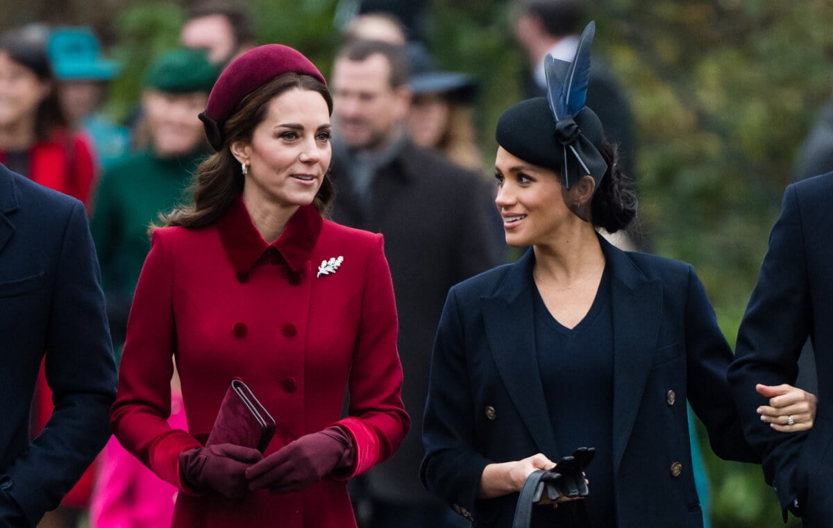 Kate Middleton and Meghan Markle attend Christmas Day Church service at Church of St Mary Magdalene on the Sandringham estate on December 25, 2018 in King's Lynn, England