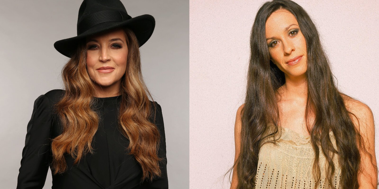 Lisa Marie Presley and Alanis Morisette, seen in side-by-side photos, were friends for over 25 years.