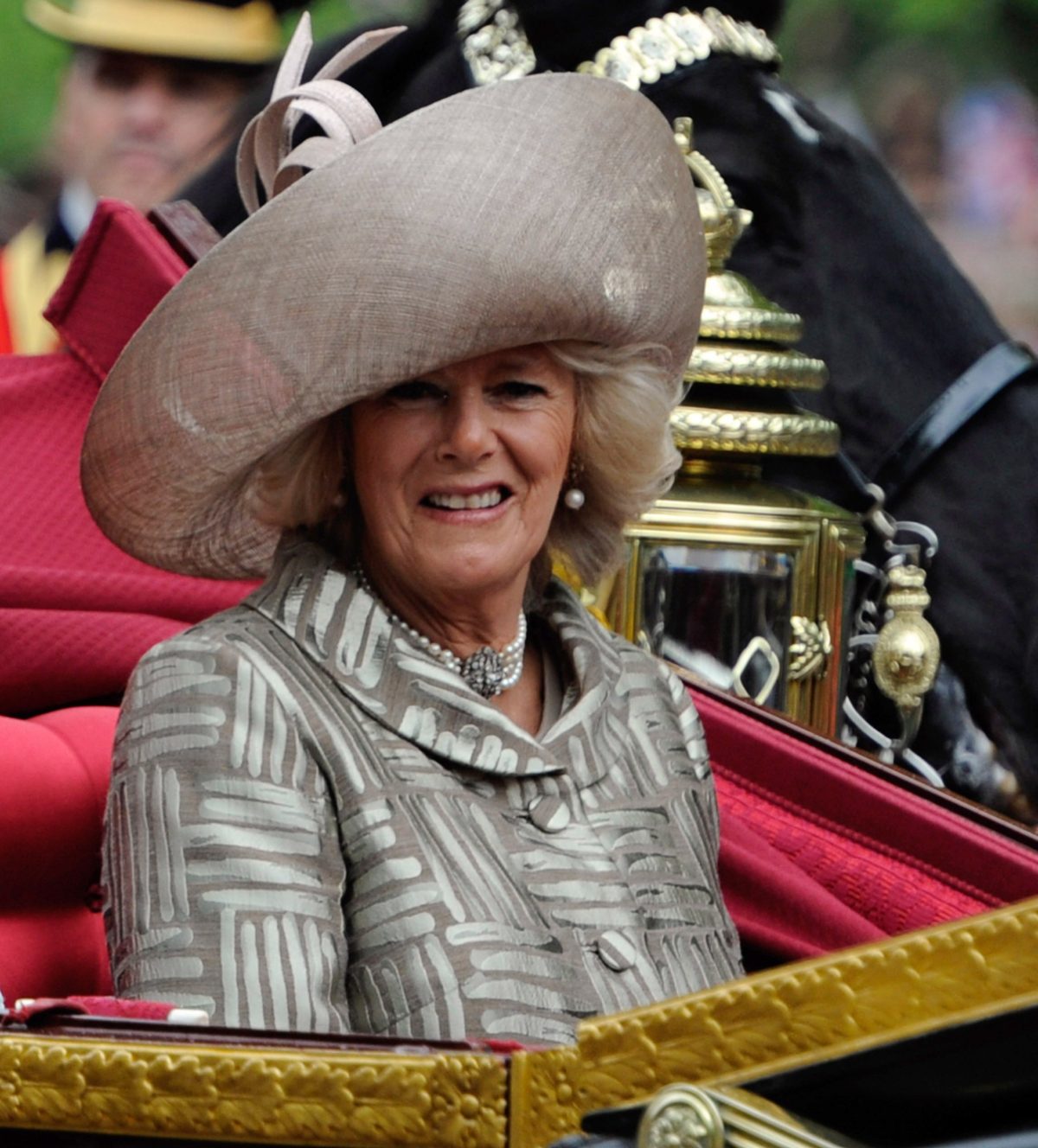 Camilla Parker Bowles in a carriage after jubilee service of thanksgiving for Queen Elizabeth II