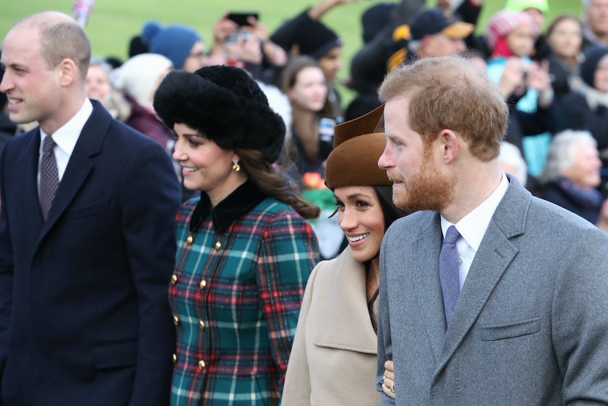 Prince William, Kate Middleton, Meghan Markle, and Prince Harry walk and talk on Christmas in 2017