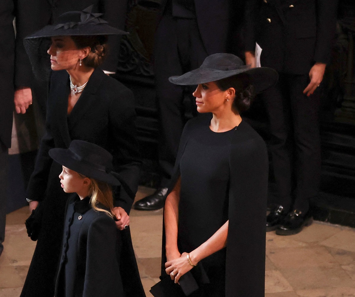 Kate Middleton, Princess Charlotte, and Meghan Markle photographed at Queen Elizabeth II's funeral in Westminster Abbey