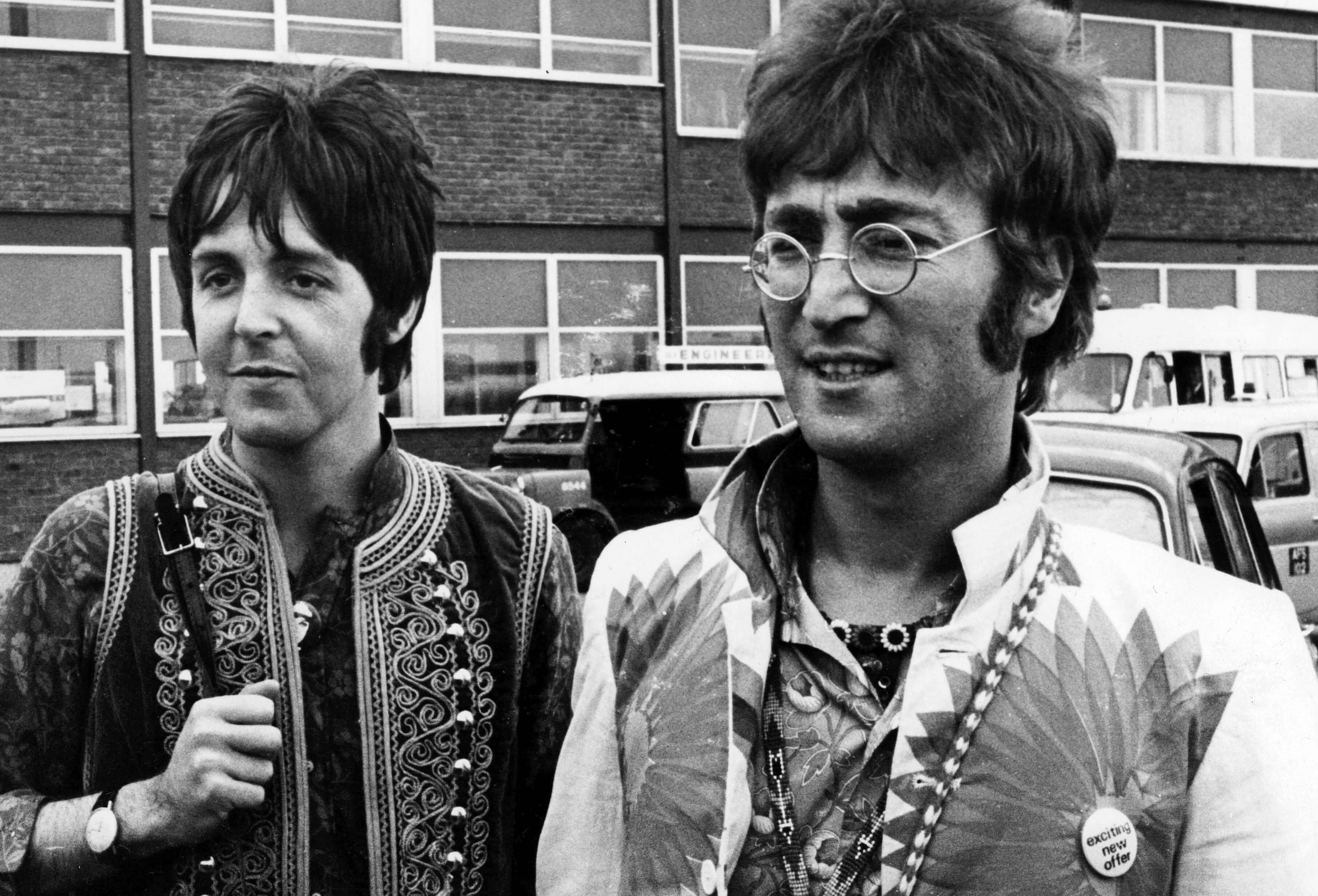 Paul McCartney and John Lennon in black-and-white