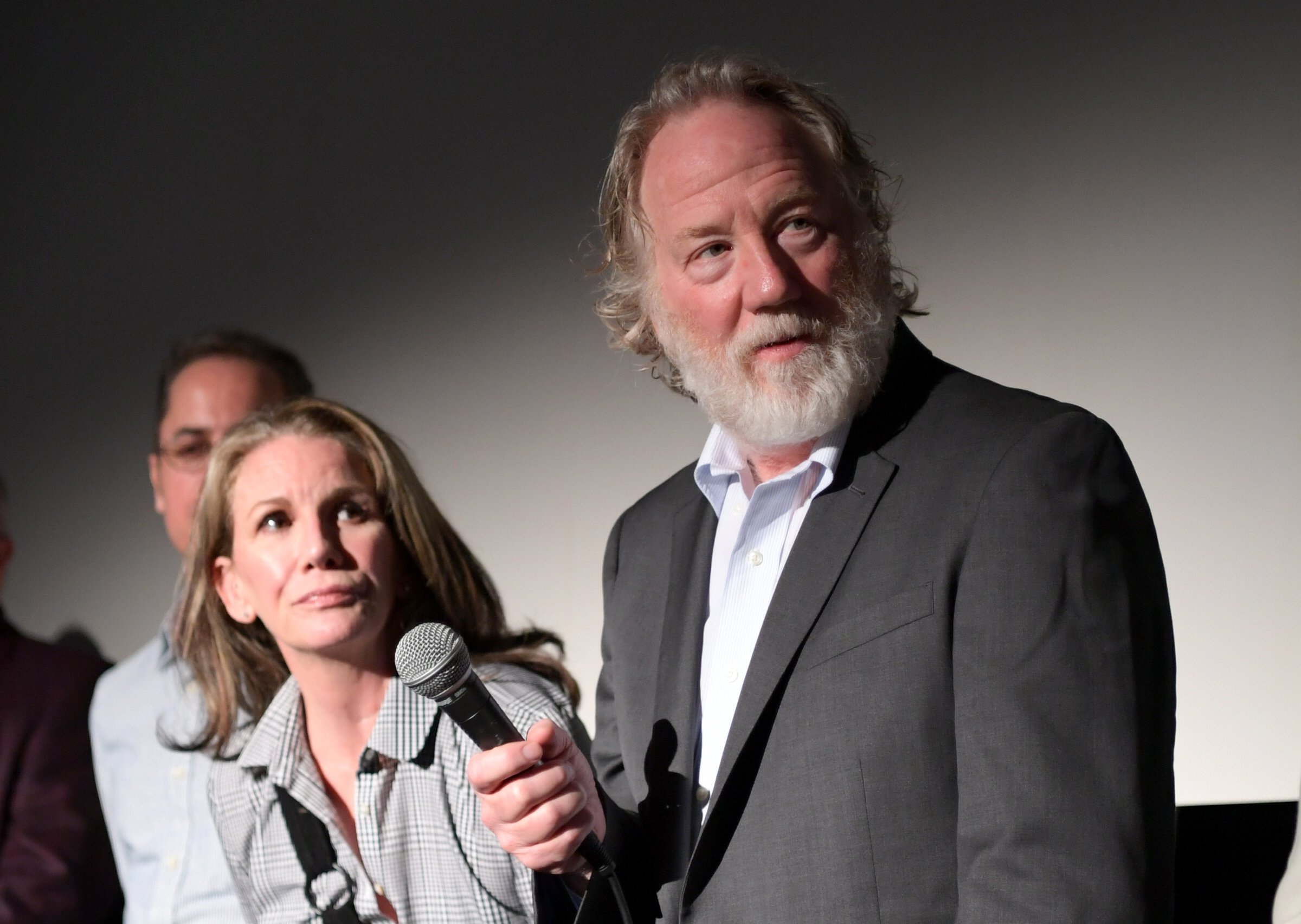 Melissa Gilbert and Timothy Busfield on stage.