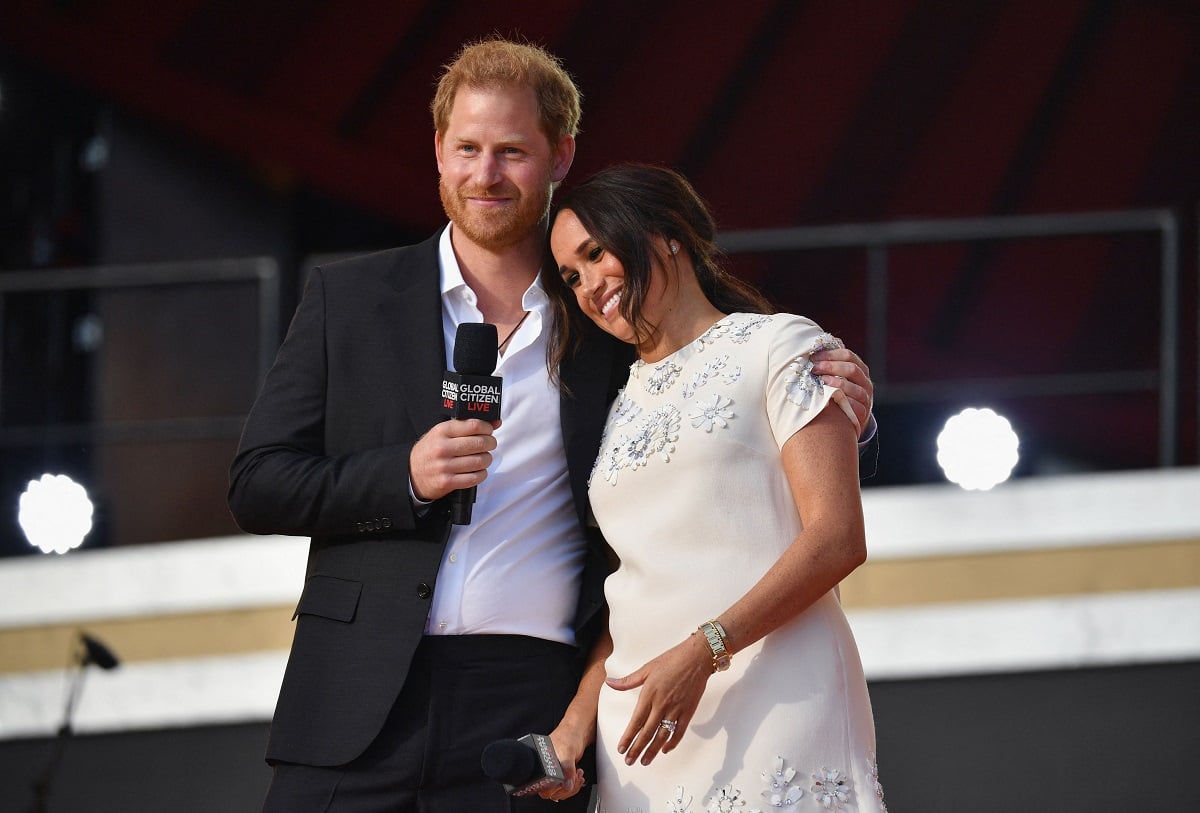 Prince Harry and Meghan Markle speak during the 2021 Global Citizen Live festival