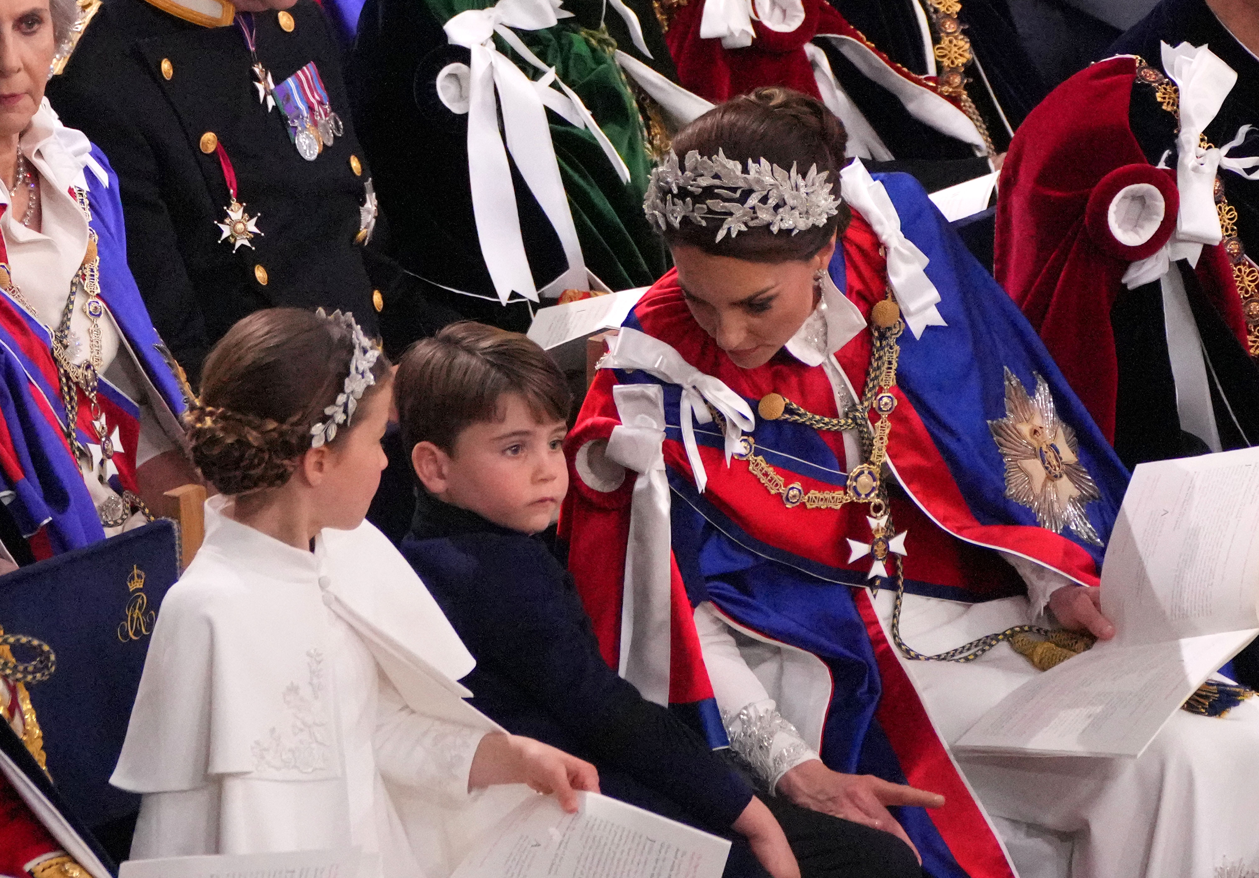  Princess Charlotte, Prince Louis and Kate Middleton at the coronation ceremony of King Charles III and Queen Camilla