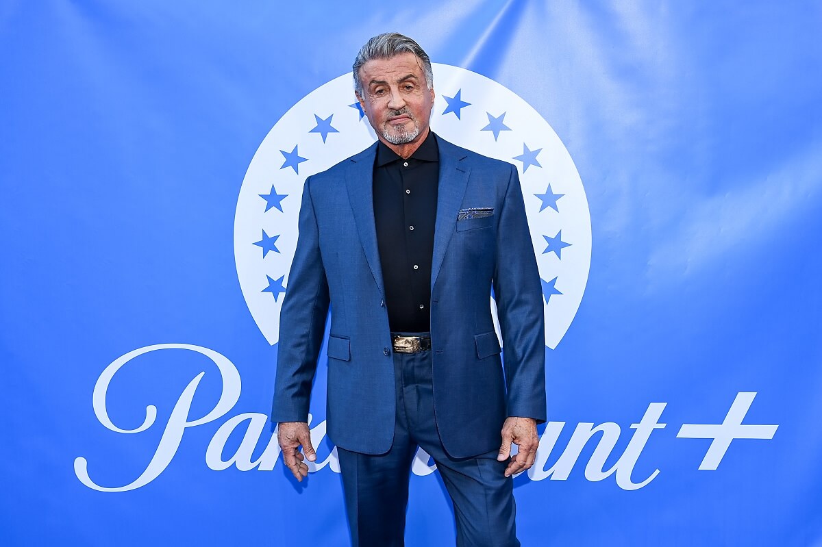 Sylvester Stallone smirking at the U.K launch of Paramount +.