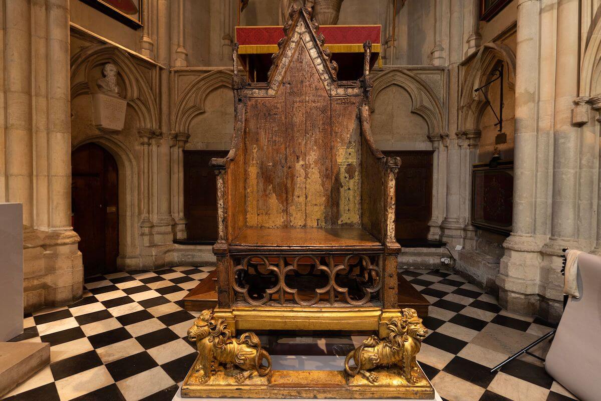 The Coronation Chair, which King Charles sat in during his coronation