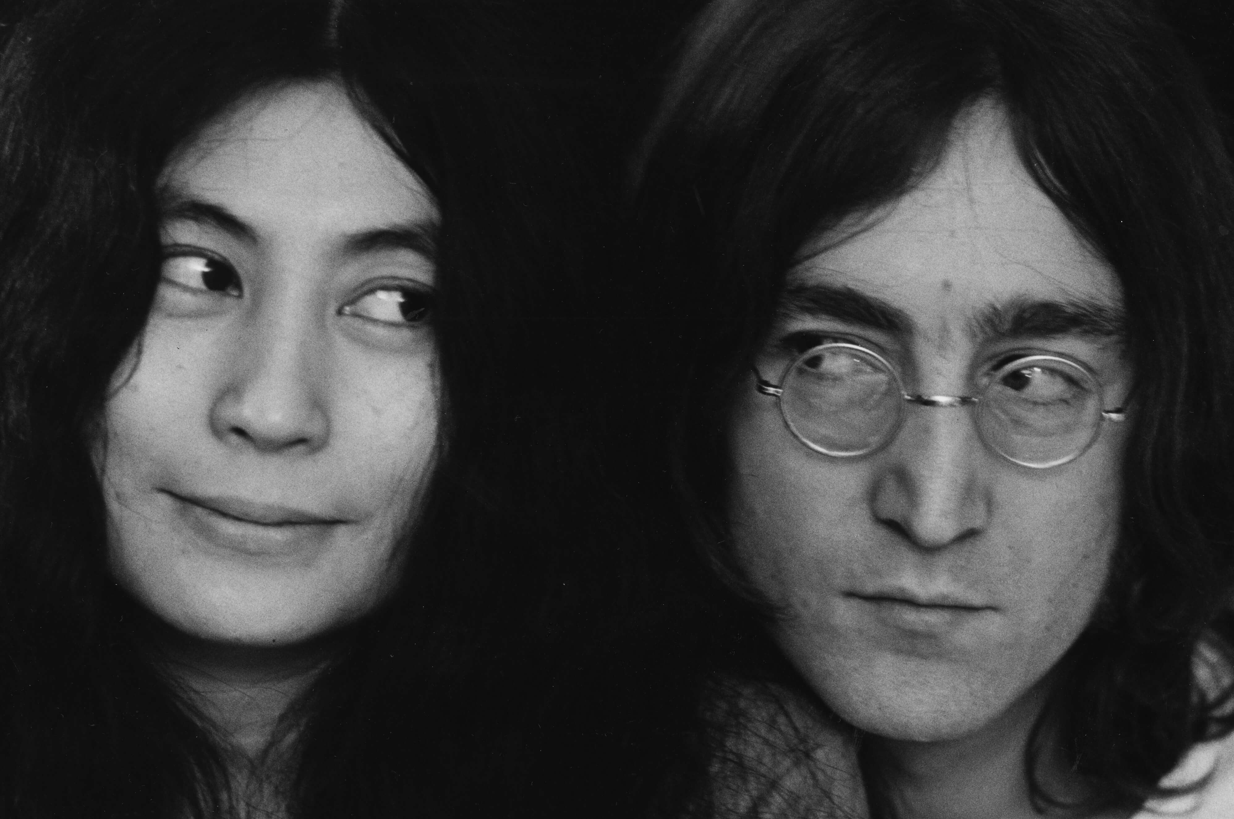 Yoko Ono and John Lennon in black-and-white