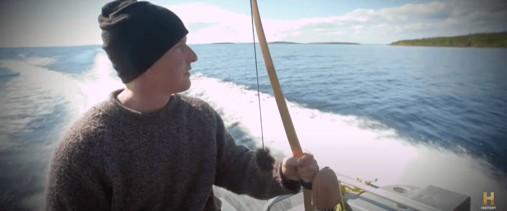 A contestant on a boat in 'Alone' Season 10
