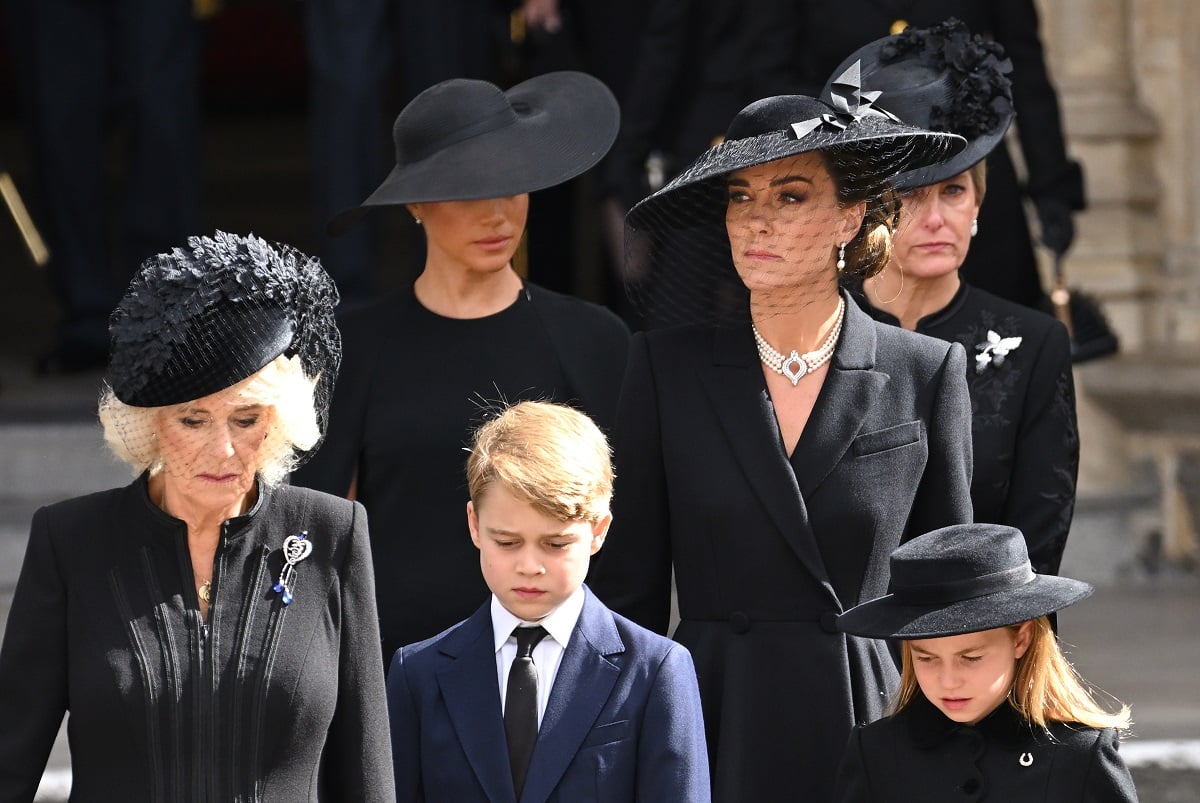 Kate Middleton, Camilla Parker Bowles, Prince George, Princess Charlotte and other members of the royal family during the State Funeral of Queen Elizabeth II at Westminster Abbey