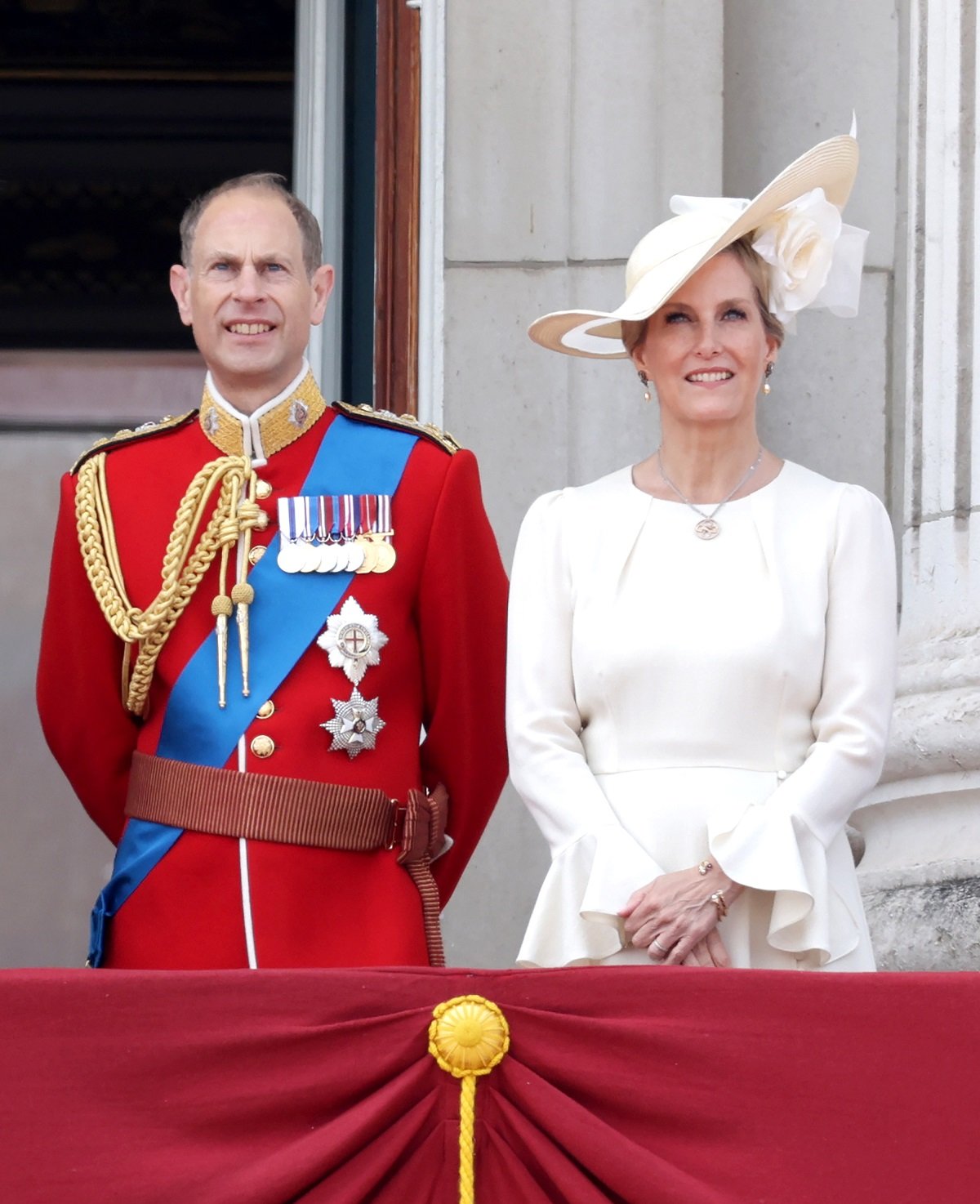 Sophie, Duchess of Edinburgh and Prince Edward watch the flypast from the Buckingham Palace balcony