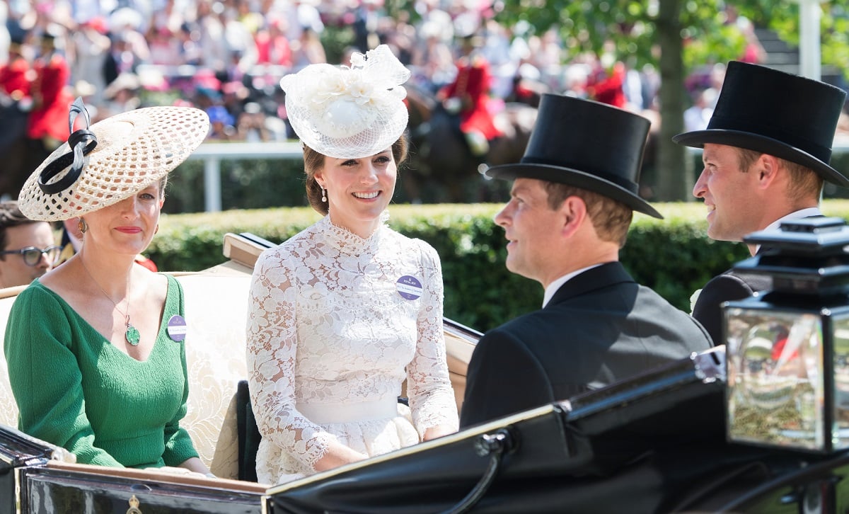 Sophie, Kate Middleton, Prince Edward, and Prince William, sitting in a carriage at Royal Ascot 2017 at Ascot Racecourse