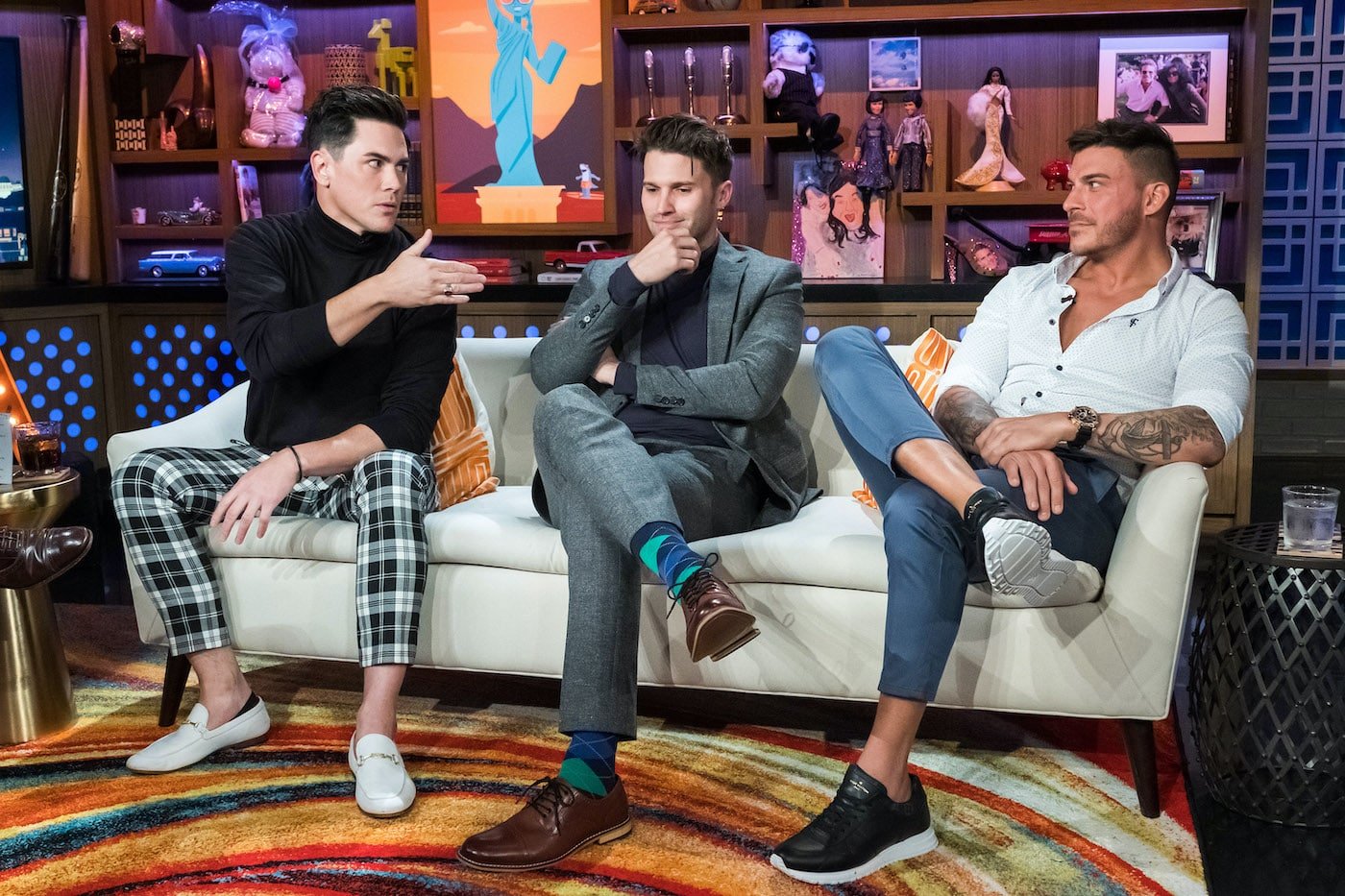 Tom Sandoval, Tom Schwartz and Jax Taylor from 'Vanderpump Rules' on the 'WWHL' couch