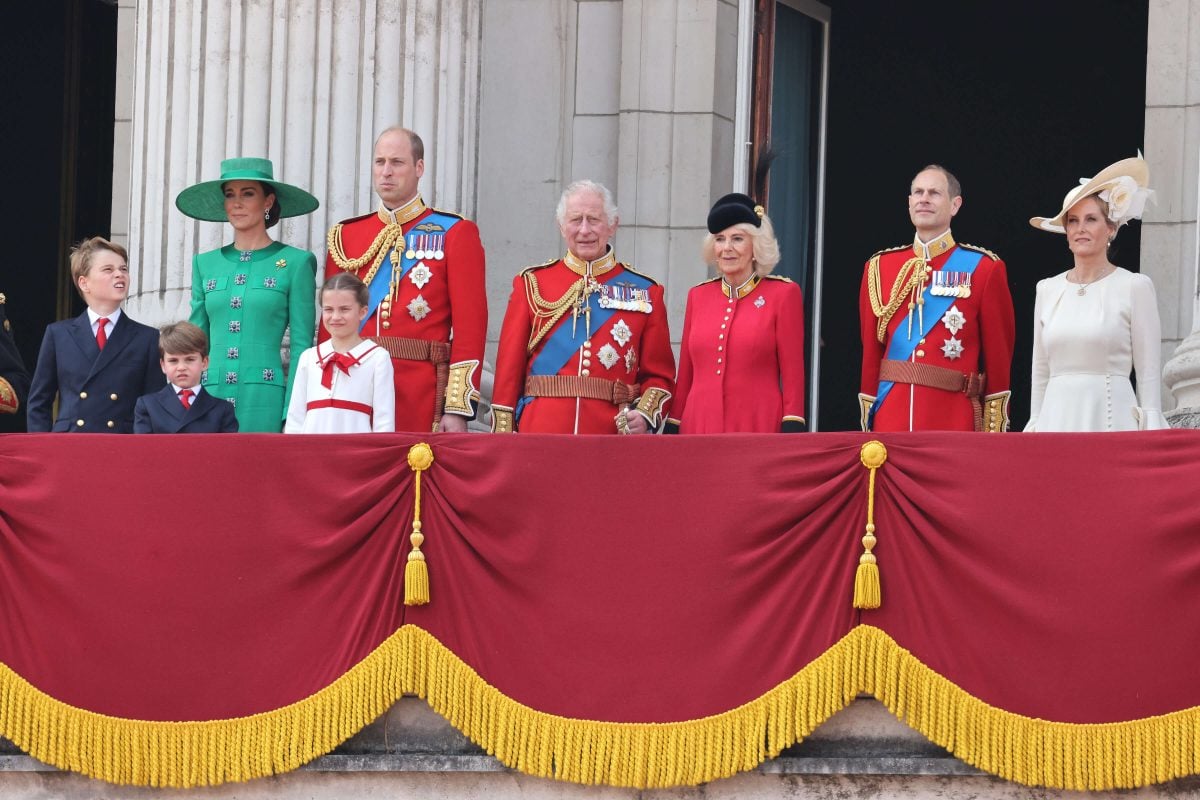 Working members of the royal family including Prince Edward, who a body language expert claims shows signs of nervousness in public, standing on the balcony of Buckingham Palace during Trooping the Colour