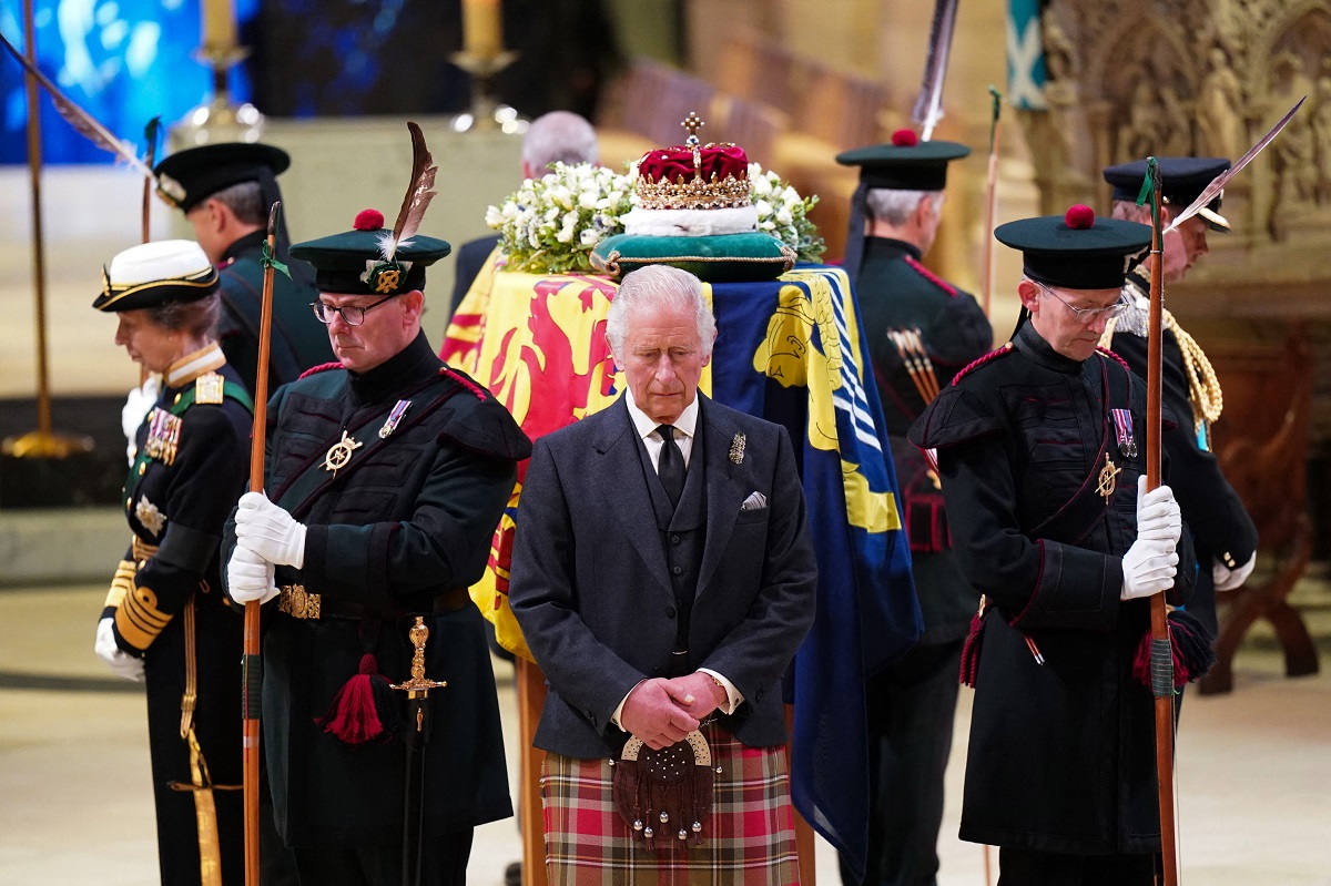 King Charles III attends a Vigil at St Giles' Cathedral in Edinburgh following the death of Queen Elizabeth II