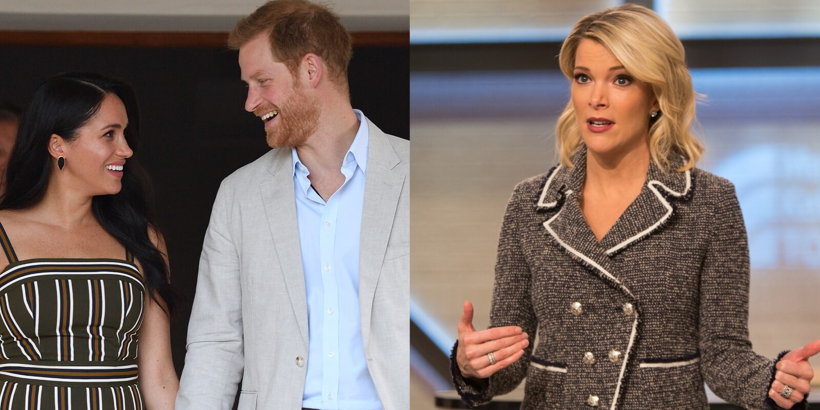 Prince Harry, Meghan Markle and Megyn Kelly in side-by-side photographs.