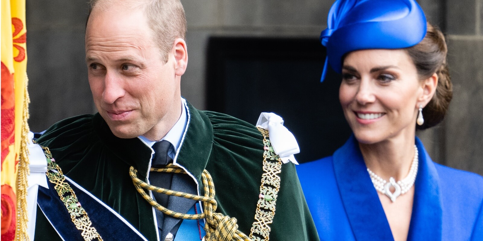 Prince William and Kate Middleton depart a national service of thanksgiving and dedication to the coronation of King Charles III and Queen Camilla at St Giles' Cathedral on July 05, 2023.