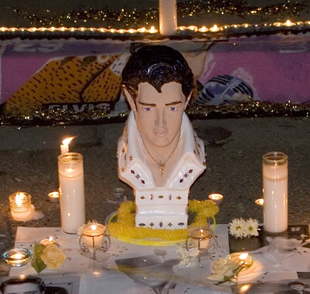 A shrine to Elvis Presley on the anniversary of his death